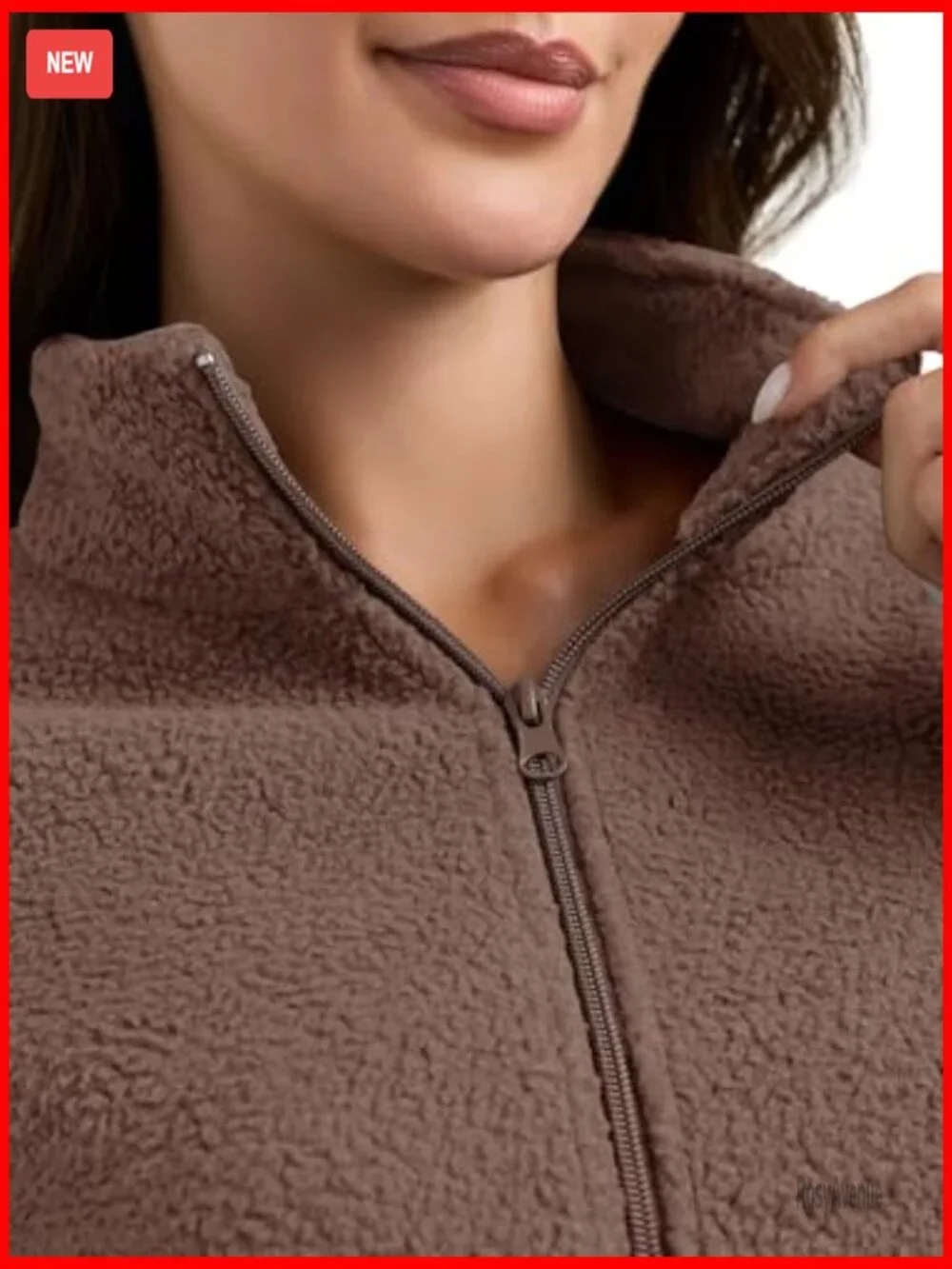 Women Fleece Sherpa Zip Up Cropped Jacket Full Zip Stand Collar Trendy Cozy - Picture 4 of 7
